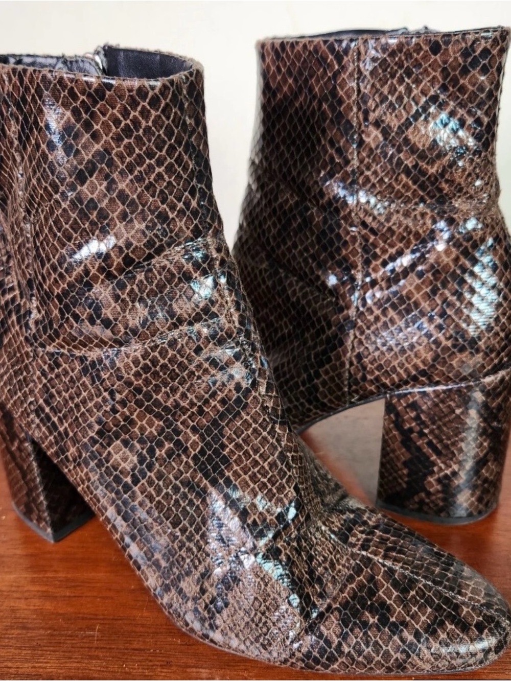 Zara Brown Snake-Print Ankle Booties